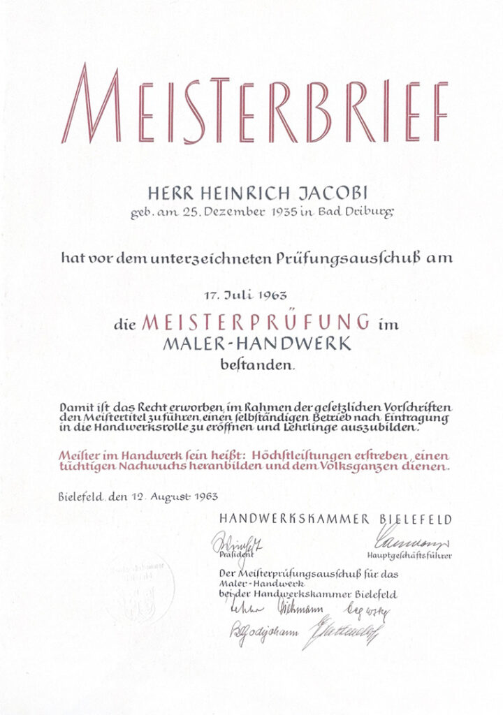 Meisterbrief von Andreas Jacobi